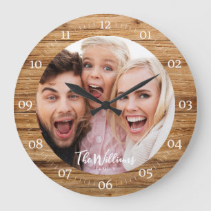 Horloge Ronde Photo de famille avec script moderne Grande horlog