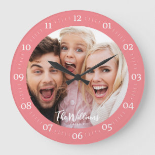 Horloge Ronde Photo de famille avec script moderne Grande horlog