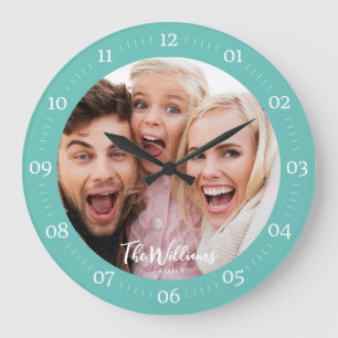 Horloge Ronde Photo de famille avec script moderne Grande horlog