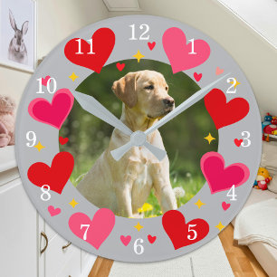 Horloge Ronde Photo de famille personnalisée avec chien chat de 