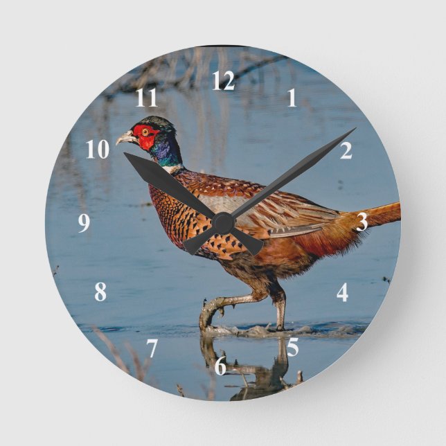 Horloge Ronde Photo de Pheasant Blue Water (Recto)
