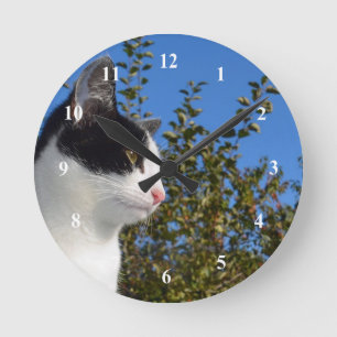 Horloge Ronde Photo de profil noir et blanc de chat