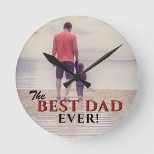 Horloge Ronde Photo du Meilleur Papa Ever Modern Typografy Fathe