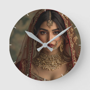 Horloge Ronde Photo fille Inidian personnalisée Jolie cadeau mod