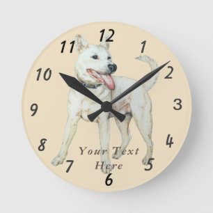 Horloge Ronde photo originale d'un bulldog américain blanc