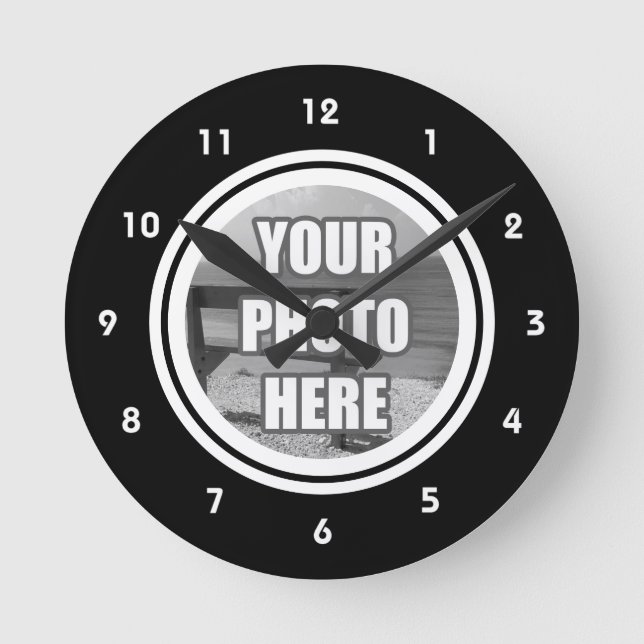 Horloge Ronde Photo Personnalisée Noir Blanc (Recto)