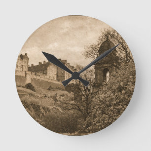 Horloge Ronde Photographie sépia du château d'Édimbourg