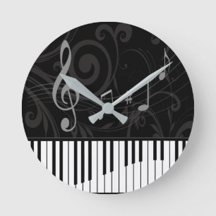 Horloge Ronde Piano fantasque et notes musicales