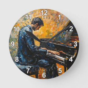 Horloge Ronde Piano Player - Peinture à l'huile