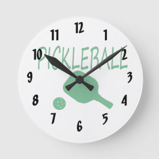 Horloge Ronde pickleball avec pagaie et boule vert clair
