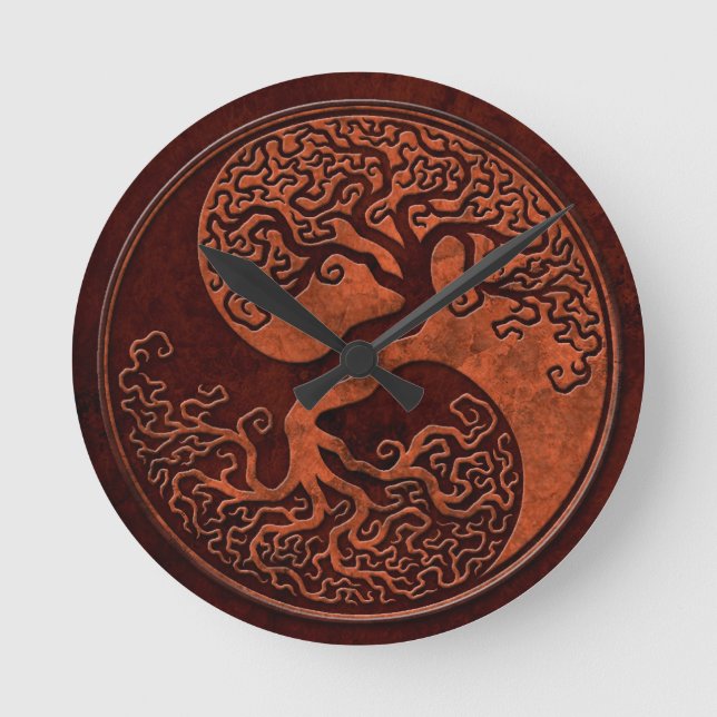 Horloge Ronde Pierre rouge Yin Yang Tree (Recto)