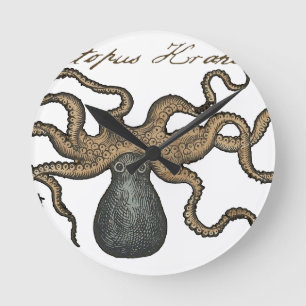 Horloge Ronde Pieuvre Kraken Antique Faune Marine Côtière