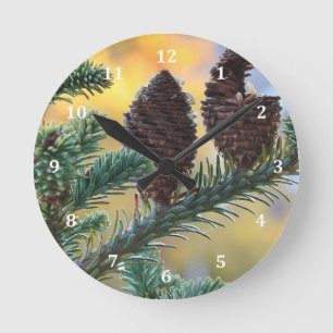 Horloge Ronde Pine cônes Bois paysage naturel
