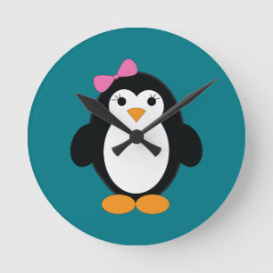 Horloge Ronde Pingouin de petite fille