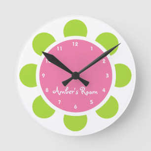 Horloge Ronde Pink and Green Flower Kid's Menacom