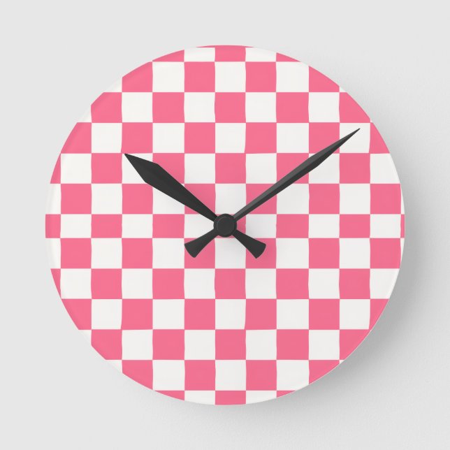 Horloge Ronde Pink and White Checkered Pattern  (Recto)