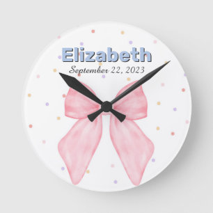 Horloge Ronde Pink Bow Personnalisé Nom Fille
