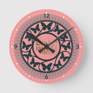 Horloge Ronde Pink Butterfly Filigree Customizable Decor
