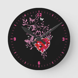 Horloge Ronde Pink Butterfly Floral Design