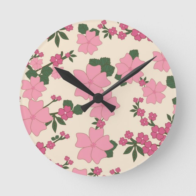 Horloge Ronde Pink Floral Pattern (Recto)