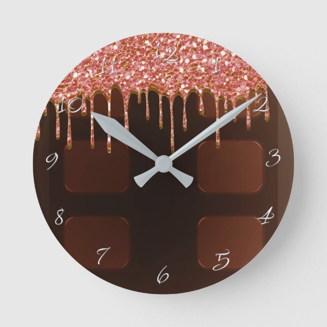Horloge Ronde Pink Glitter Drip Chocolate Candy Bar Glam (Recto)