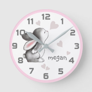 Horloge Ronde Pink Grey Bunny