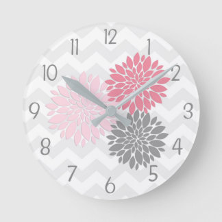 Horloge Ronde Pink Grey Dahlia