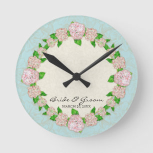 Horloge Ronde Pink Hydrangea Lace Floral Formal Wedding