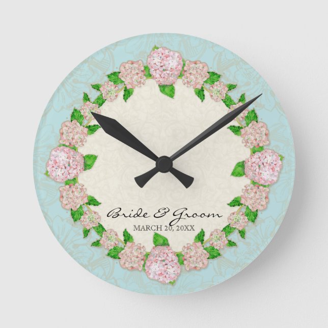 Horloge Ronde Pink Hydrangea Lace Floral Formal Wedding (Recto)