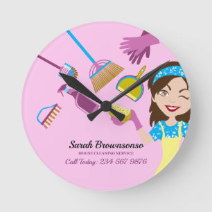 Horloge Ronde Pink Janitorial LAdy Cleaning Professional