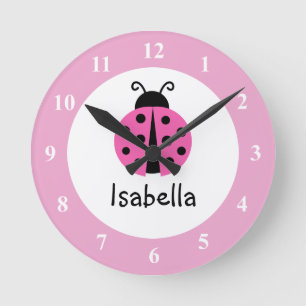 Horloge Ronde Pink ladybug nom bébé pépinière salle murale horlo