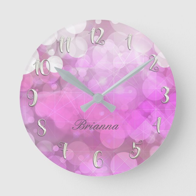 Horloge Ronde Pink Sparkle Parties scintillant étincelante Bokeh (Recto)