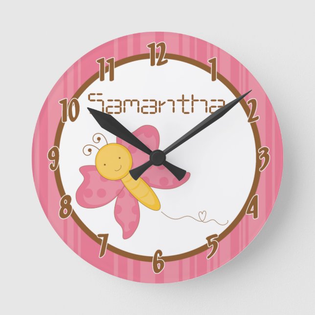 Horloge Ronde Pink Spring Time Butterfly Personalized Clock (Recto)