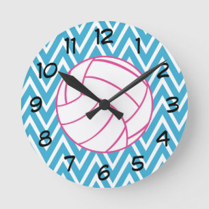 Horloge Ronde Pink Volleyball Chevron Zigzag Pattern Wall Clock