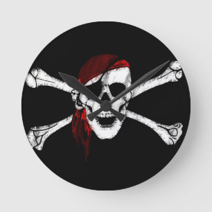 Horloge Ronde Pirate crâne et os croisés