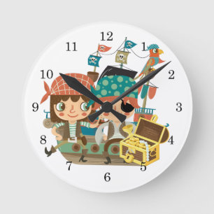 Horloge Ronde Pirates avec le trésor