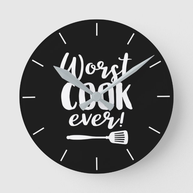 Horloge Ronde Pire Cuisiner Jamais Drôle Chef Citer Cuisine Noir (Recto)