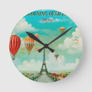 Horloge Ronde PixDezines ballons vintages/eiffel/paris