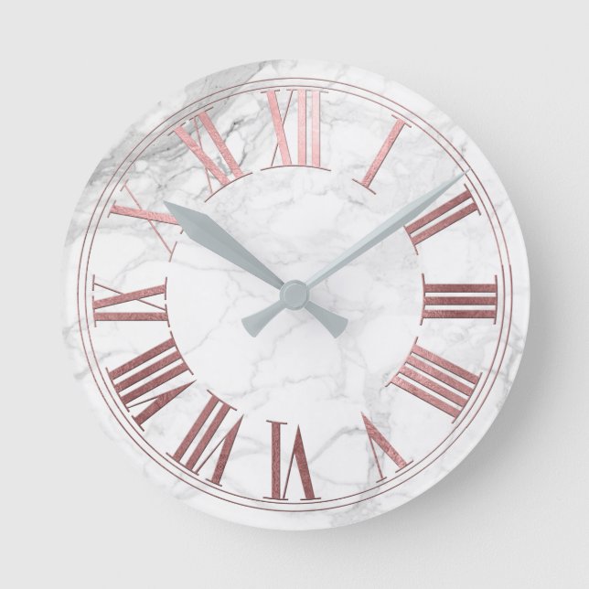 Horloge Ronde PixDezines FAUX ROSE GOLD ROMAN NUMEROS (Recto)
