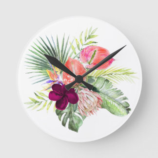 Horloge Ronde PixDezines Tropical Paradise Lush Floral Foliage