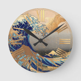 Horloge Ronde PixDezines Vintage Grande Vague Hokusai 葛飾北斎の神奈川沖浪