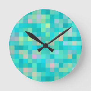 Horloge Ronde Pixel Art Multicolor Motif