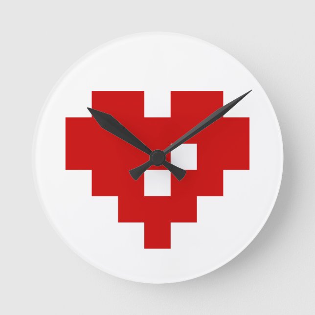 Horloge Ronde Pixel Coeur 8 bits Amour (Recto)