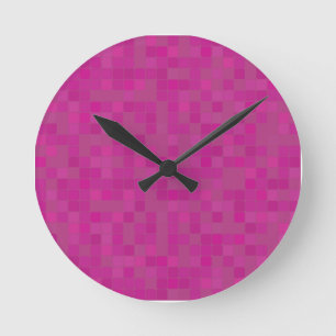 Horloge Ronde Pixels de mosaïque rose Fuchsia 