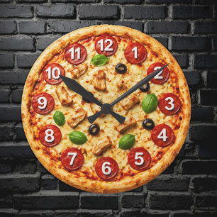 Horloge Ronde Pizza italienne Cuisine ou Restaurant Rond