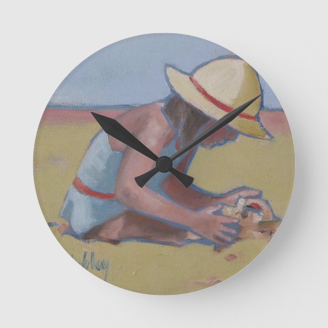 Horloge Ronde Plage Kid Cute petite fille jouant dans le sable (Recto)