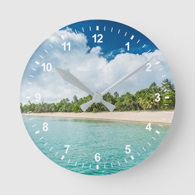 Horloge Ronde Plage Tropicale Frangée De Palmiers (Recto)