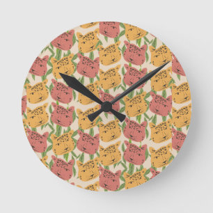 Horloge Ronde Plantes de la jungle du guépard Végétation Vert c