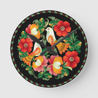 Horloge Ronde Plaque d'oiseaux et de fleurs hongroises