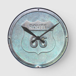 Horloge Ronde Plaque métallique gris Route 66, Souvenir